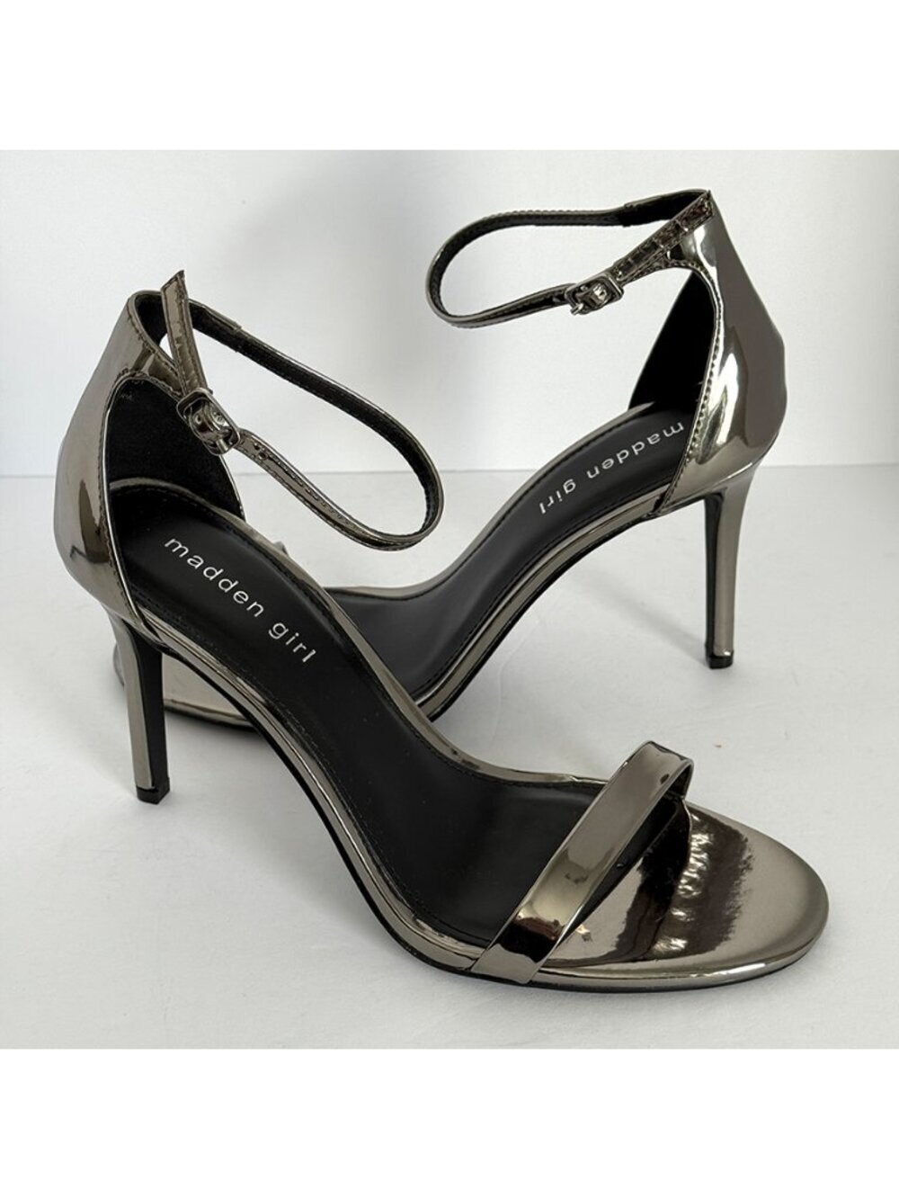 Madden Girl Women's Brazen Stiletto Sandals Dark Silver Metallic Size 9